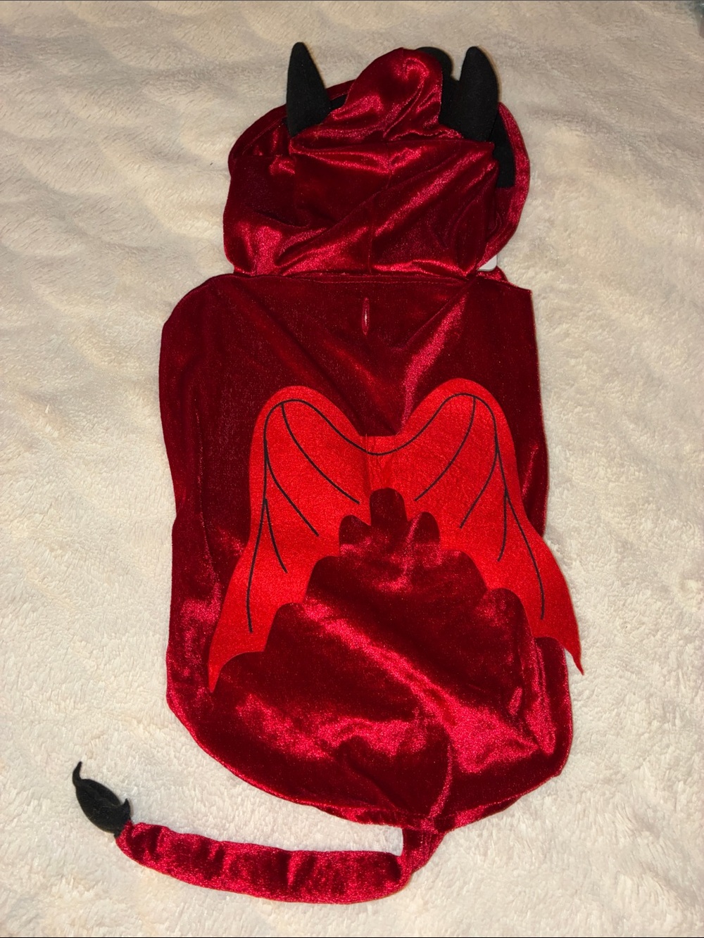Red Devil Dog Costume with Hooded Horns and Tail